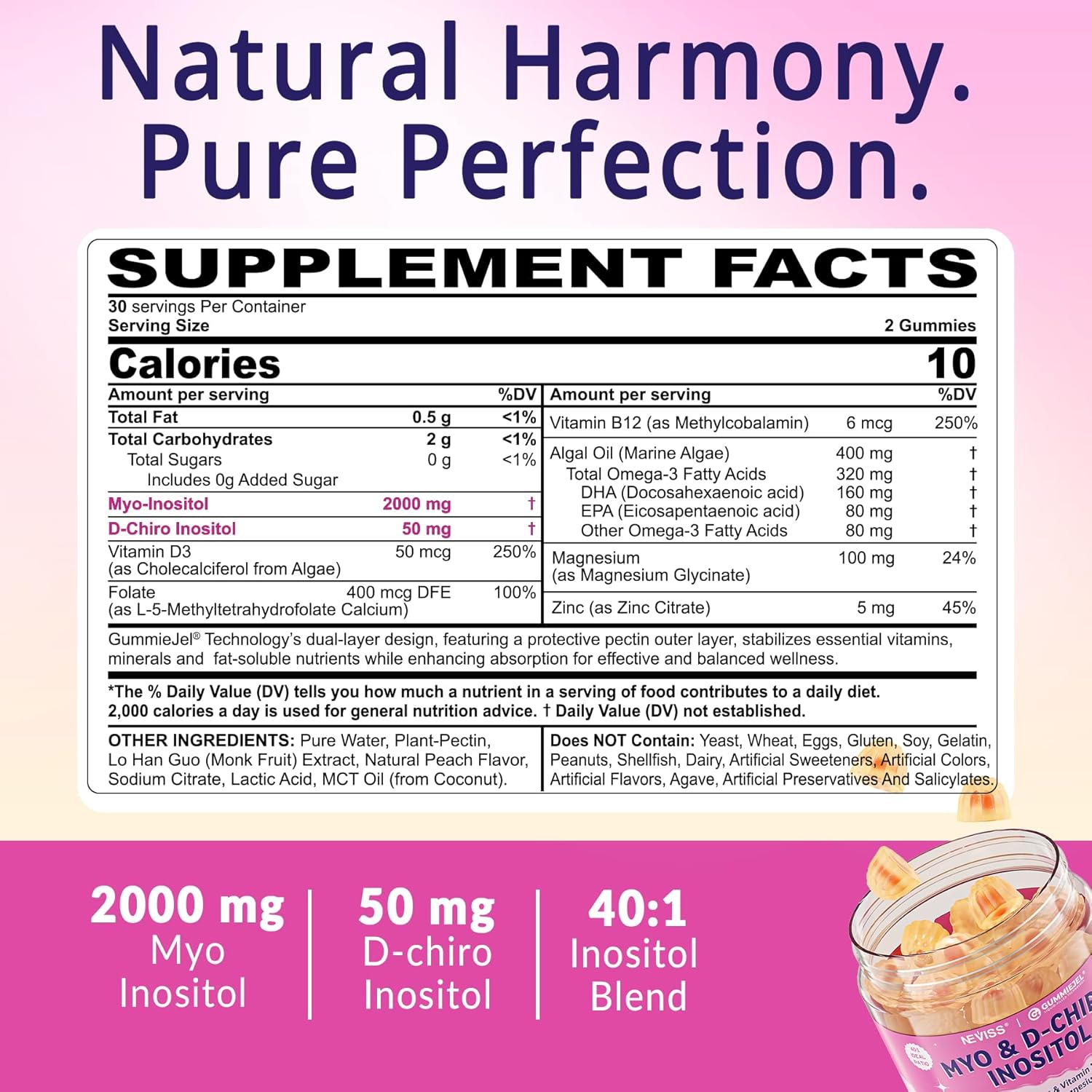 2 Pack Myo-Inositol & D-Chiro Inositol, Hormone Balance for Women | Sugar Free Inositol Gummies w/Omega 3, MTHF Folate, Vitamin D3, B12, Magnesium & Zinc for Ovarian Health, Ideal 40:1 Ratio, Vegan