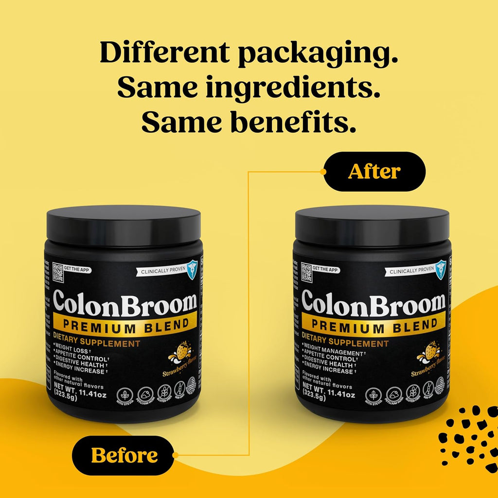 ColonBroom Premium Powder Supplement (Strawberry) - Colon Broom Psyllium Husk Fiber Powder Drink - Gluten Free, Non-GMO Colon Cleanse for Bloating Relief & Gut Health, 50 Servings
