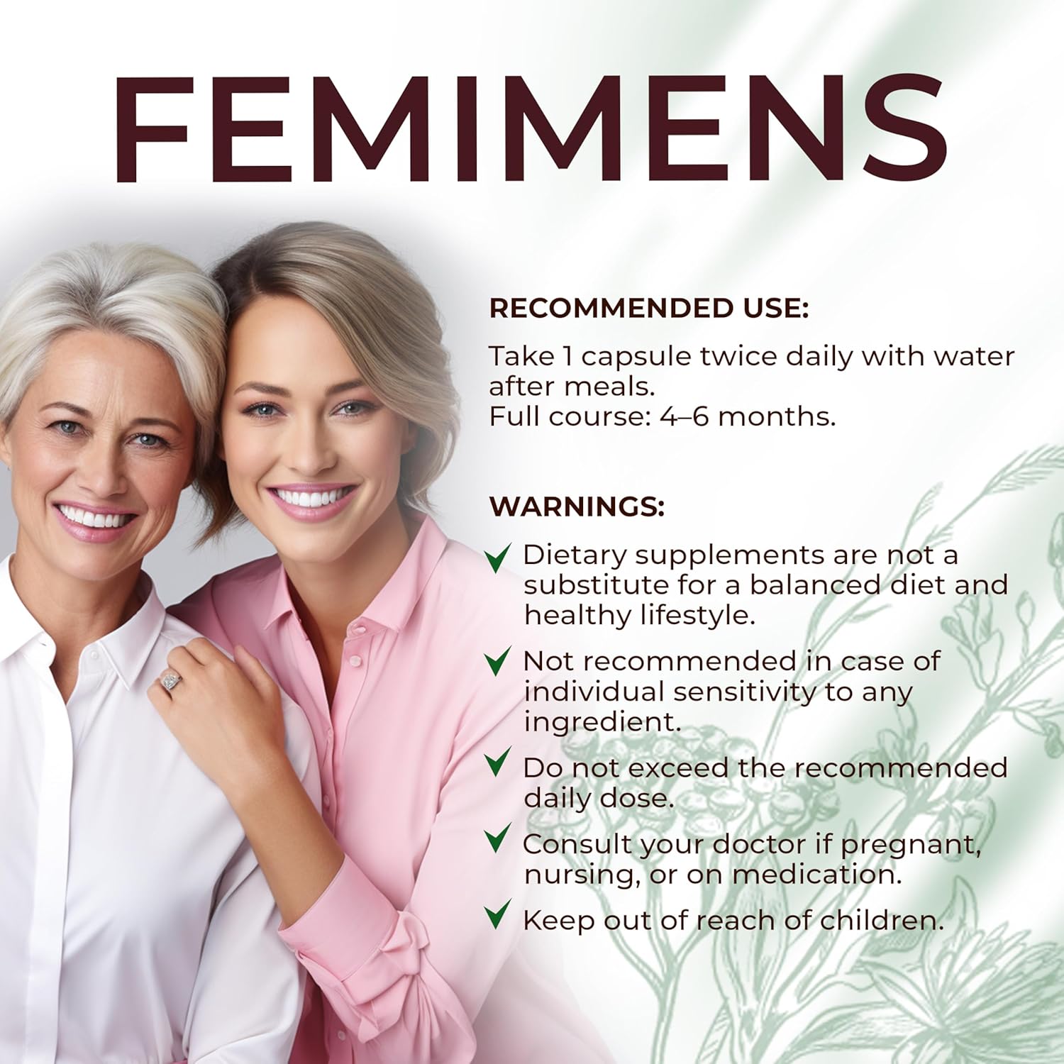 FEMIMENS – PMS Support Supplement for Women – PMS Relief for Women & Menstrual Cramp Relief – Hormonal Balance for Women – Chasteberry Vitex, Ashwagandha, Ginger, Fenugreek – 120 Vegan Capsules