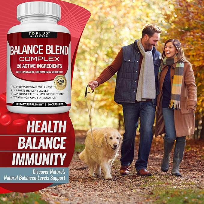 Premium Natural Balance Blend Complex Supplement - Natural 20 Herbs and Vitamins with Cinnamon Non-GMO Vegan, for Men Women, 60 Capsules