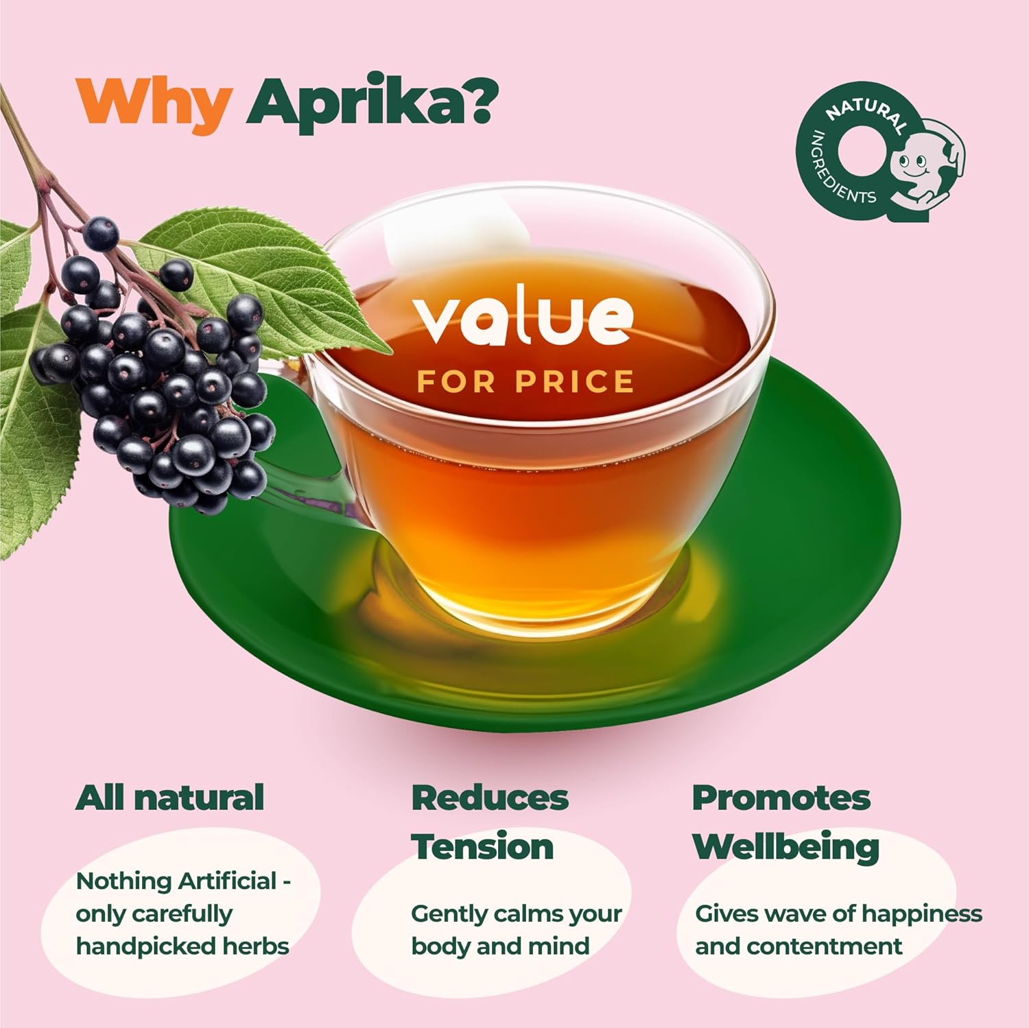 AprikaLife - Calm and Relax Herbal Tea with Chamomile, Peppermint, and Lavender - 60 Tea Bags. Delicious Herbal Blend for a Calming Experience