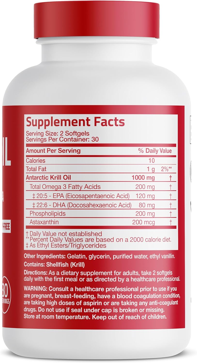 Bronson Antarctic Krill Oil 1000 mg with Omega-3s EPA, DHA, Astaxanthin and Phospholipids 60 Softgels
