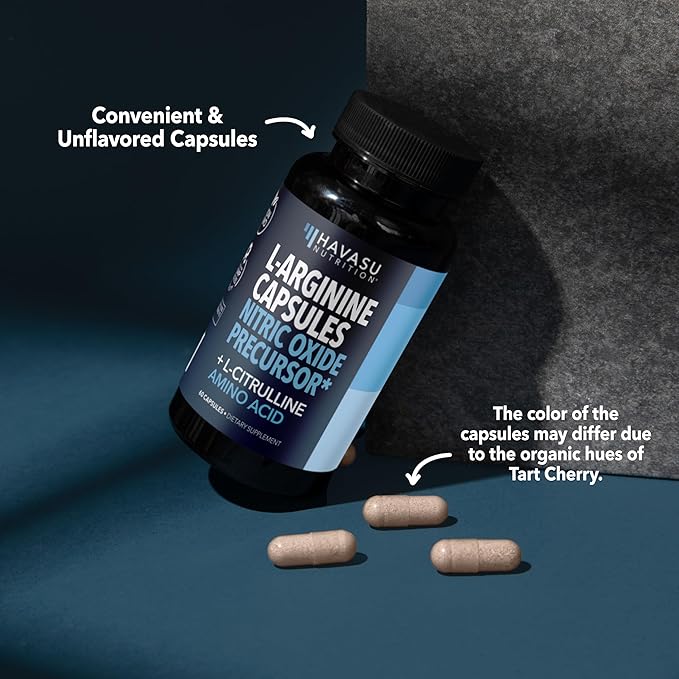 1,000 mg L-Arginine Capsules with L-Citrulline - Nitric Oxide Supplement - L Arginine w/ L Citrulline - 60 Count - Vegan, Non-GMO Capsules for Performance, Endurance, Muscle Support - 1 Month Supply