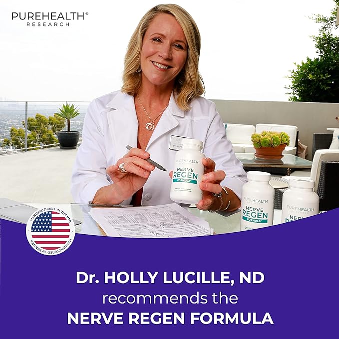 PUREHEALTH RESEARCH Nerve Regen Formula - Nerve Renew for Numbness, Tingling and Burning with R Alpha Lipoic Acid, Benfotiamine 300mg & Passion Flower Extract - Ala Nerve Support Supplement, 3 Bottles