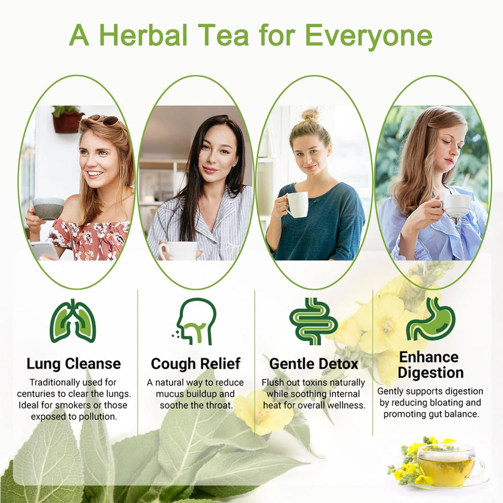 Organic Mullein Leaf Tea Lung Detox Cleanse Tea, 20 Tea Bags