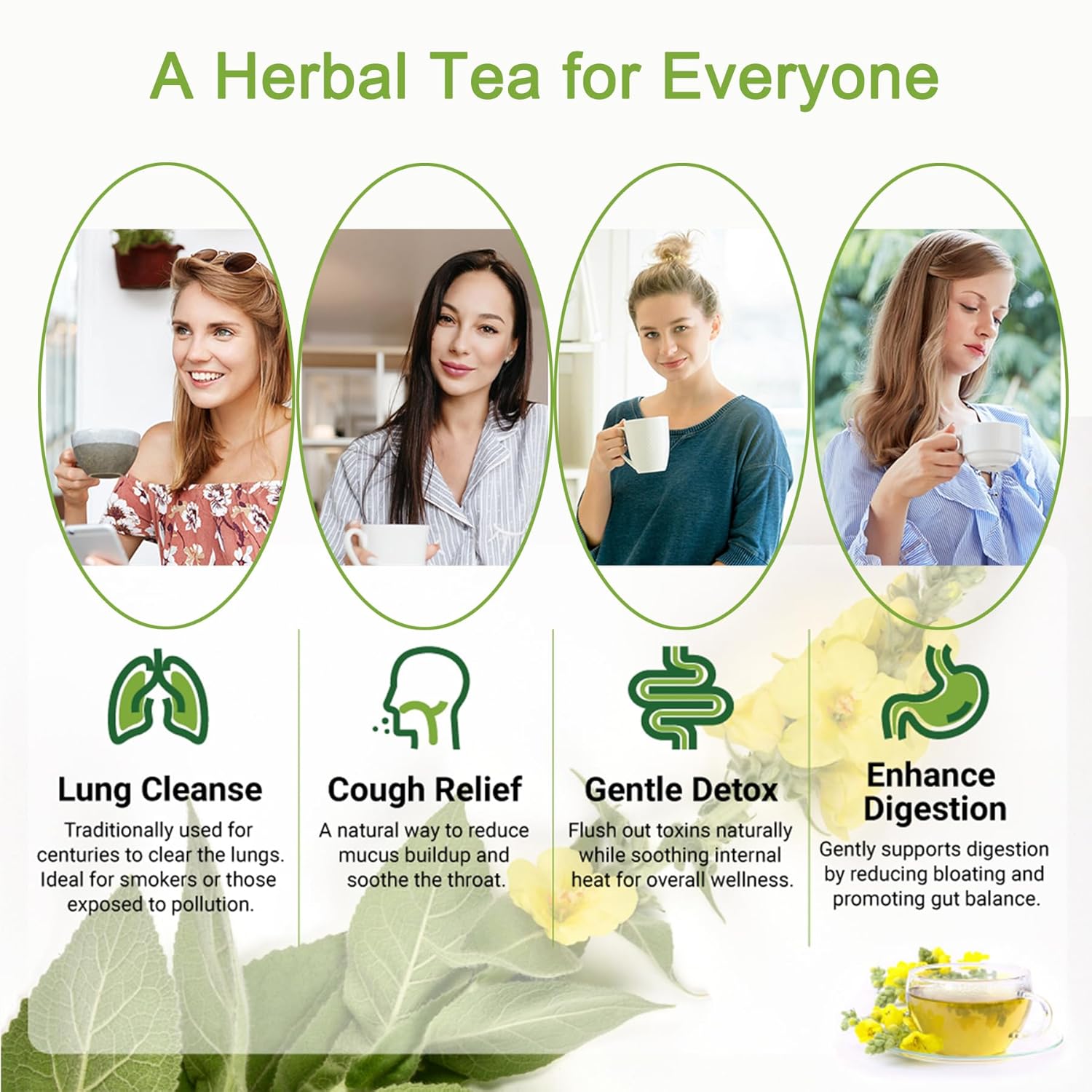 Organic Mullein Leaf Tea Lung Detox Cleanse Tea, 20 Tea Bags