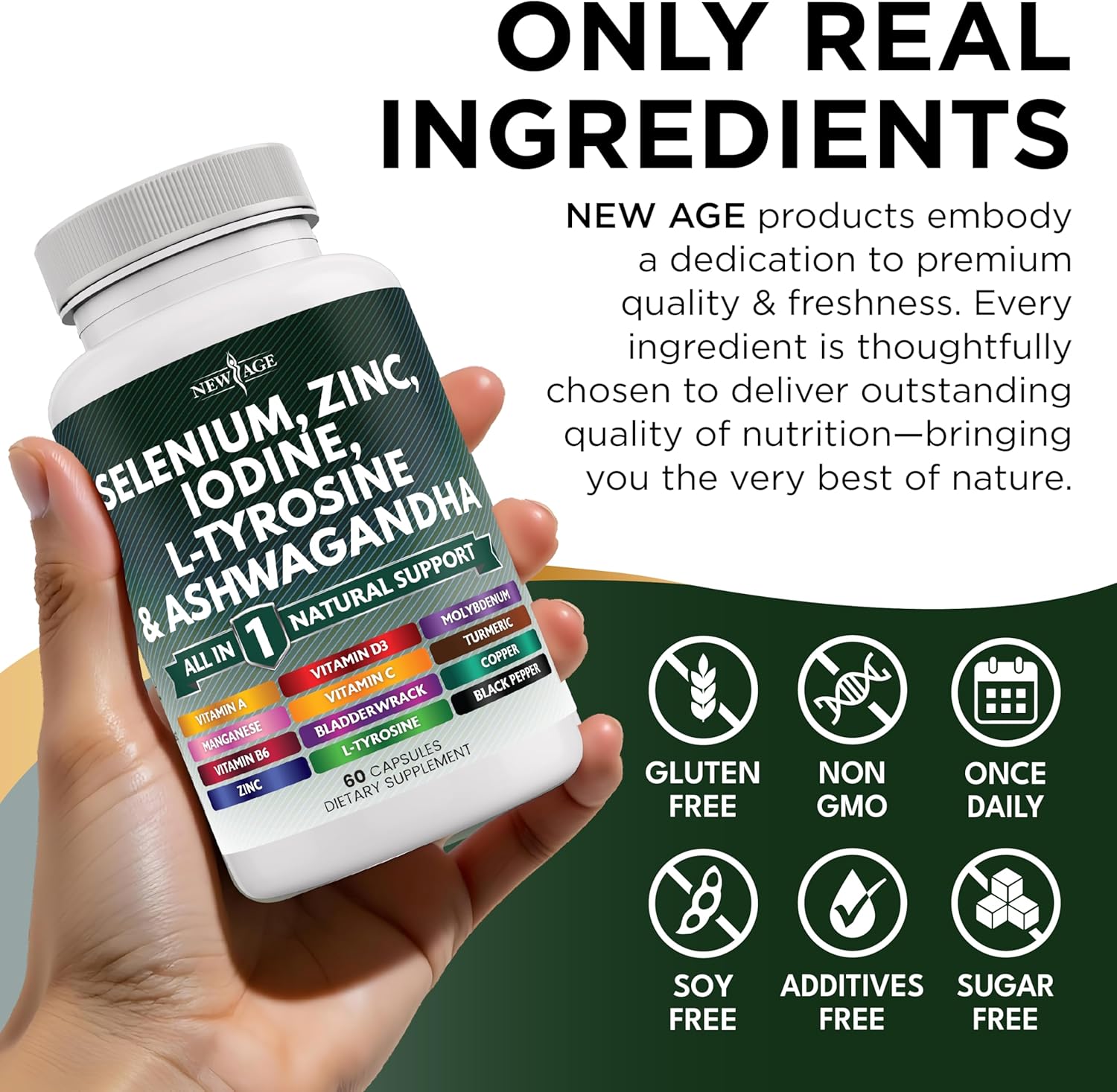 Selenium, Zinc, Iodine, L Tyrosine, Ashwagandha - Thyroid Support Supplement for Women and Men with Bladderwrack, Turmeric, Silica Kelp, Schisandra - 60 Count
