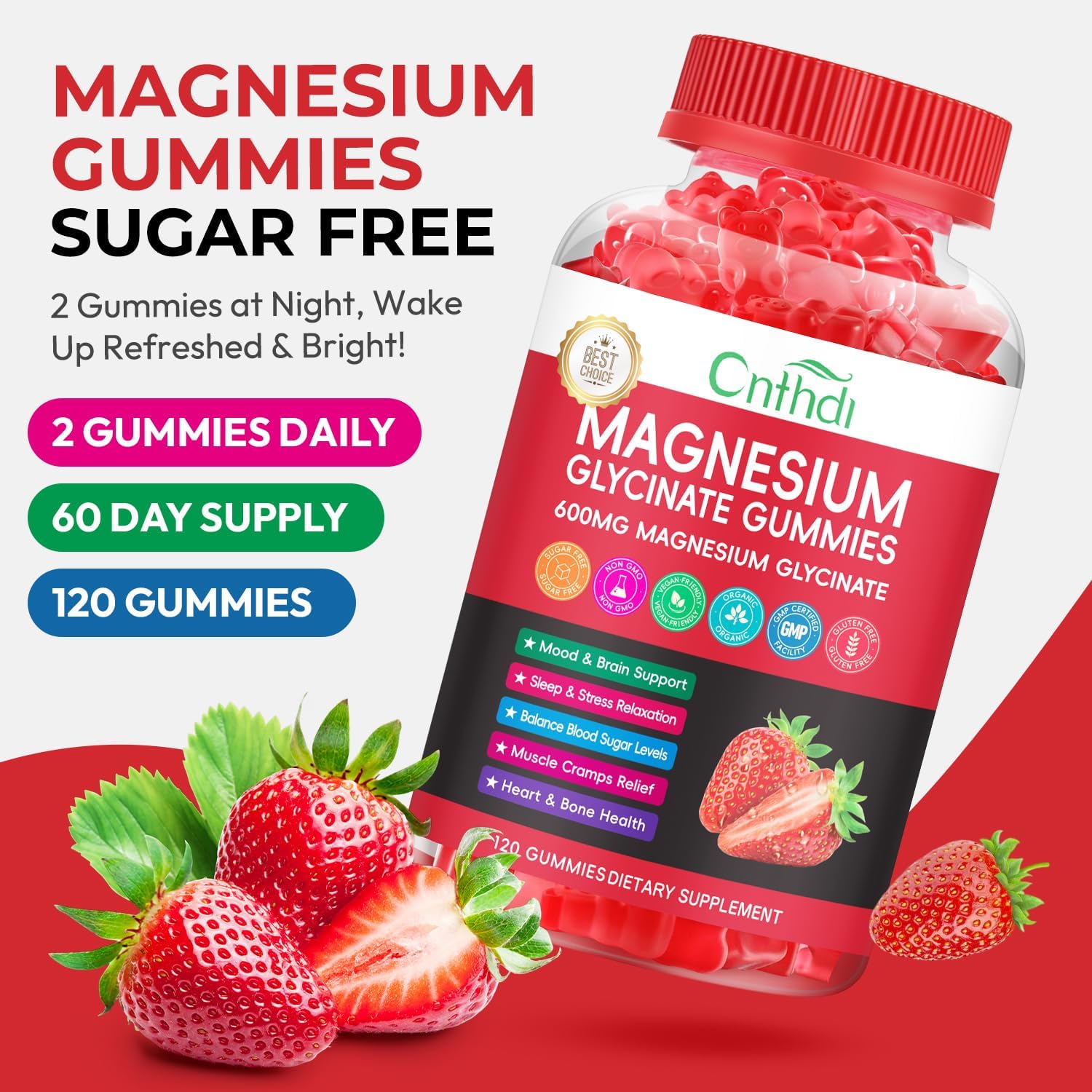Magnesium Glycinate Gummies Sugar Free for Kids & Women, High Absorption Manganese Glycinate with L-Threonate, Calcium, B6, D3, Chews Gummies, Relaxation, Stress Relief, Night Rest