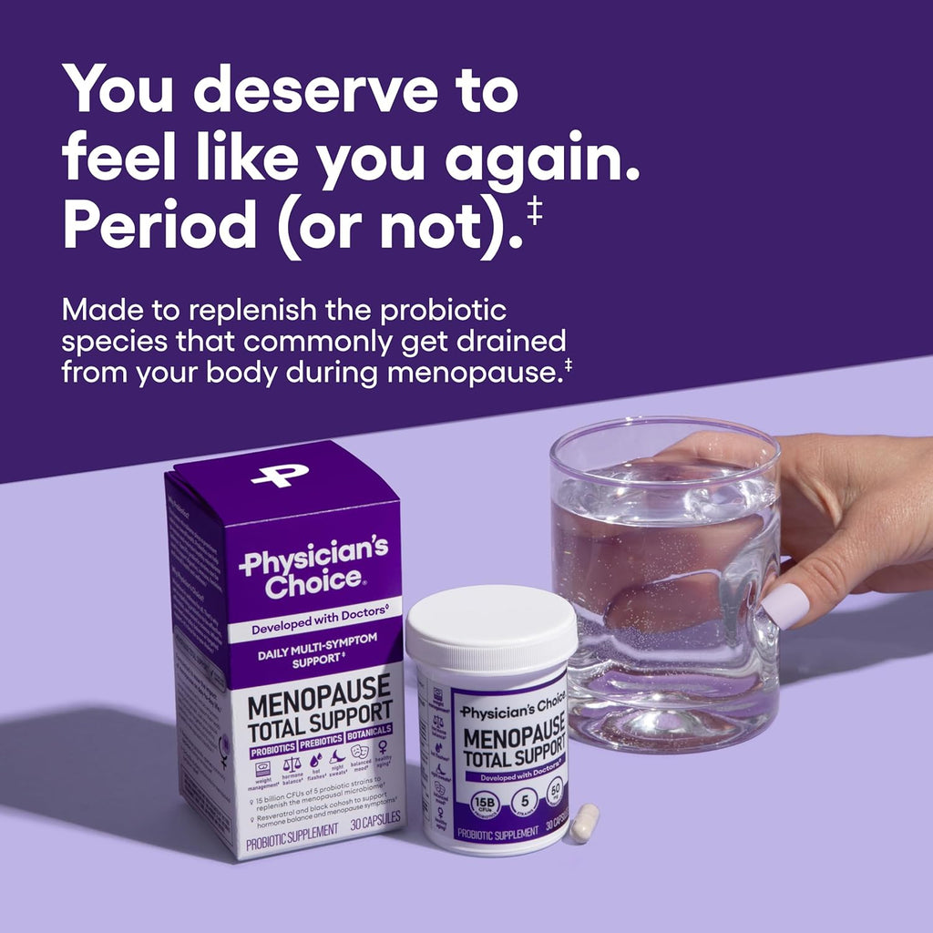 Physician's CHOICE Menopause Probiotic Supplement for Women - Supports Hormone Balance, Hot Flashes, Night Sweats, Weight Management, Bloating & Gut Health - with Black Cohosh, Resveratrol+ - 90ct