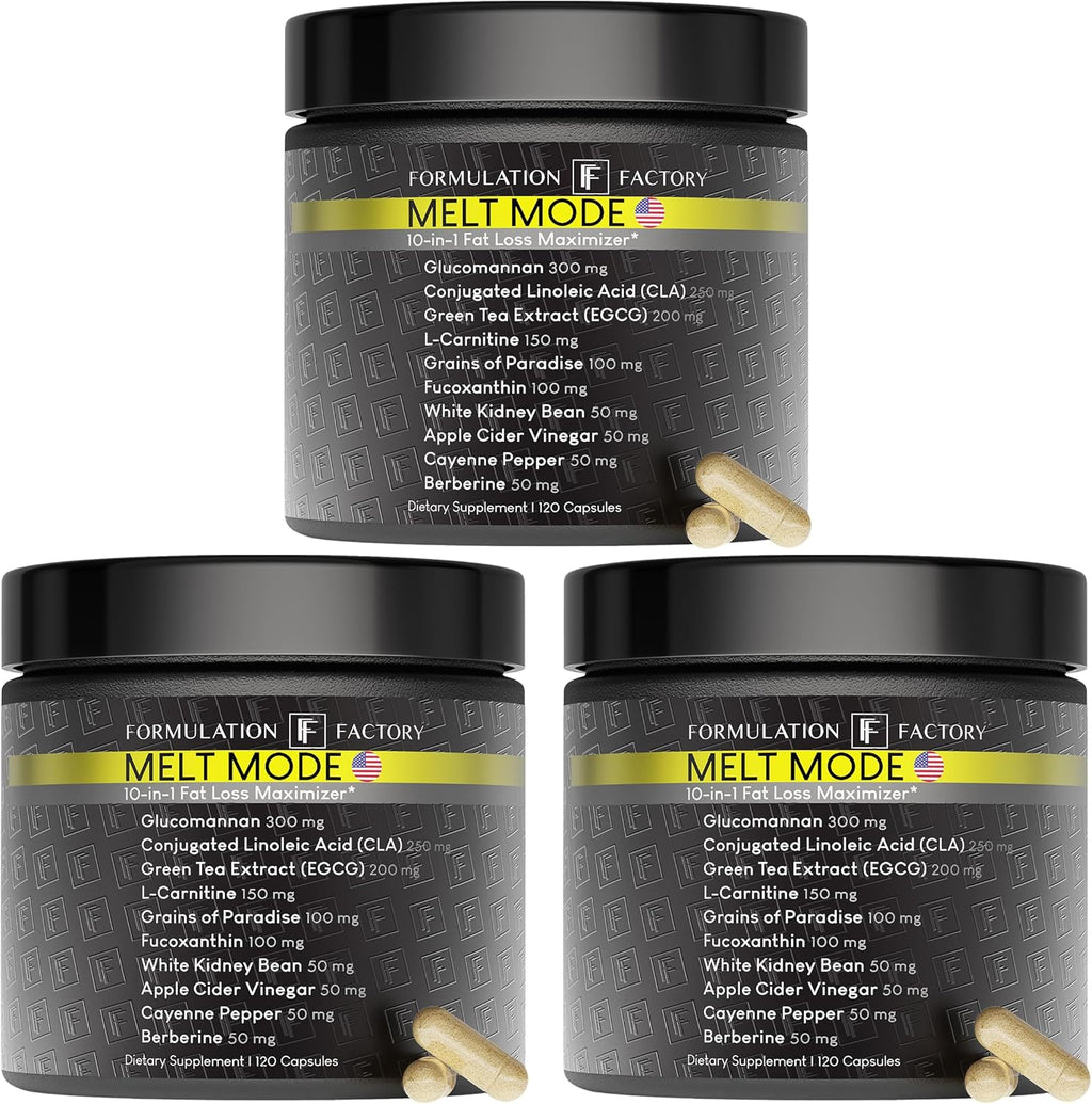 Formulation Factory Melt Mode 10-in-1 Metabolic Health & Energy Support | Green Tea, L-Carnitine, CLA, Glucomannan & More | Helps Support Appetite & Metabolism Balance | 360 Count (Pack of 3)
