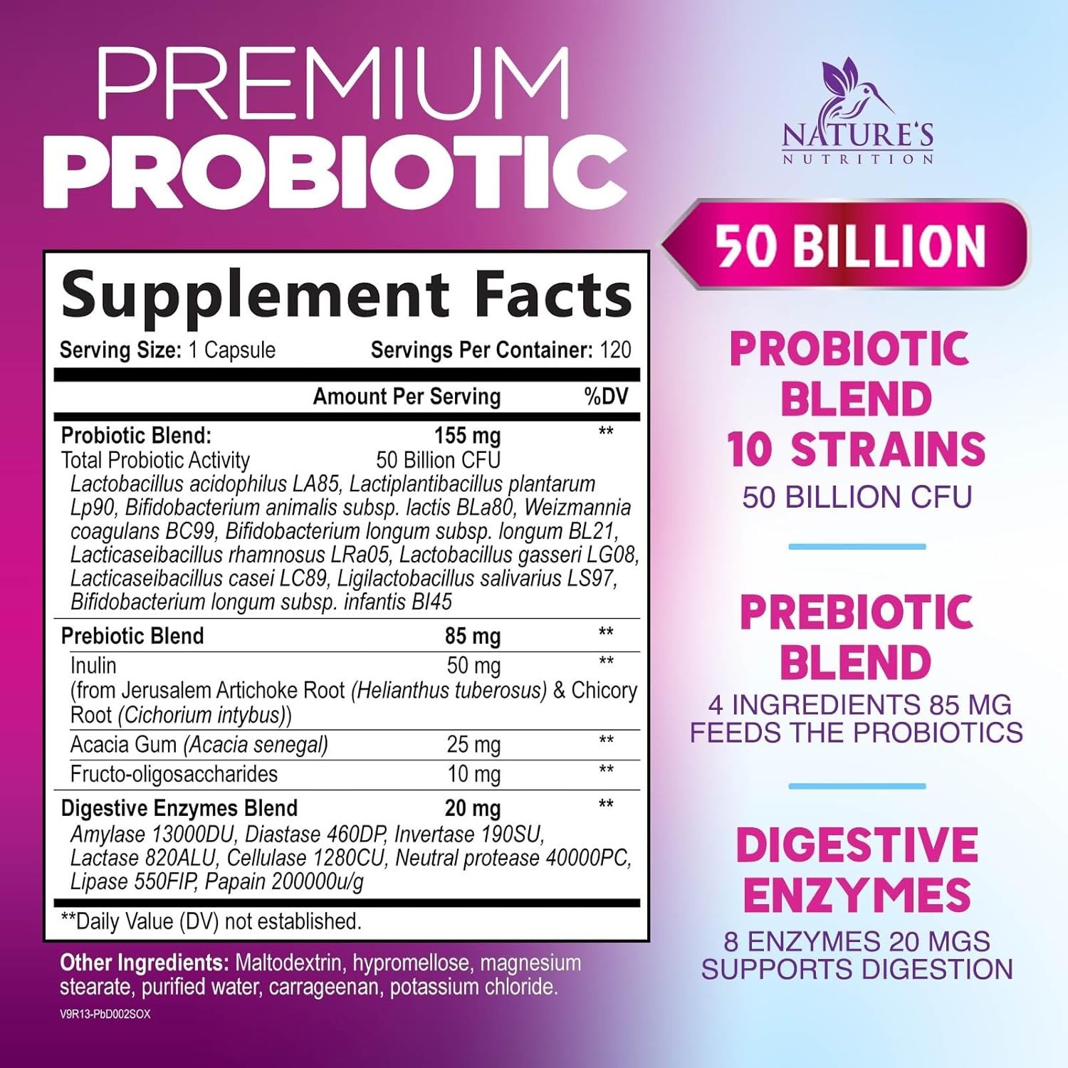 Probiotics 50 Billion CFU per Serving - 10 Strains + Prebiotics - Digestive Health, Gut & Immune Support - Supports Occasional Constipation, Gas & Bloating for Women & Men Shelf Stable - 120 Capsules