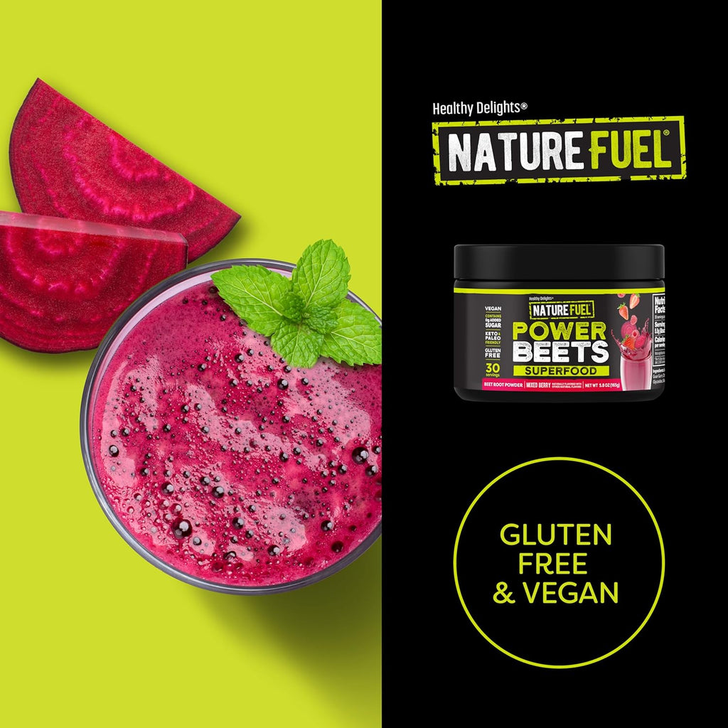 Healthy Delights Nature Fuel Power Beets, Vegan Beet Juice Powder, Beet Powder for High Blood Pressure, 0g Added Sugar, Beet Root Supplement, Beetroot, Mixed Berry, 30 Servings (Packaging May Vary)
