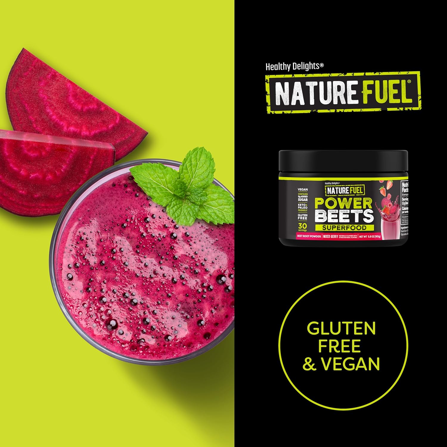 Healthy Delights Nature Fuel Power Beets, Vegan Beet Juice Powder, Beet Powder for High Blood Pressure, 0g Added Sugar, Beet Root Supplement, Beetroot, Mixed Berry, 30 Servings (Packaging May Vary)