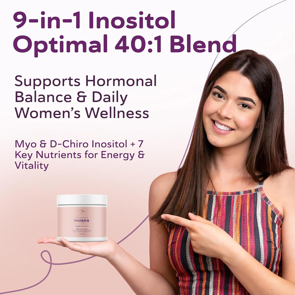 QSTA Myo-Inositol & D-Chiro Inositol Supplement for Women 4100mg (40:1 Ratio) – 9-in-1 with Folate, Vitamin B6, B12, D3, Zinc & Chromium