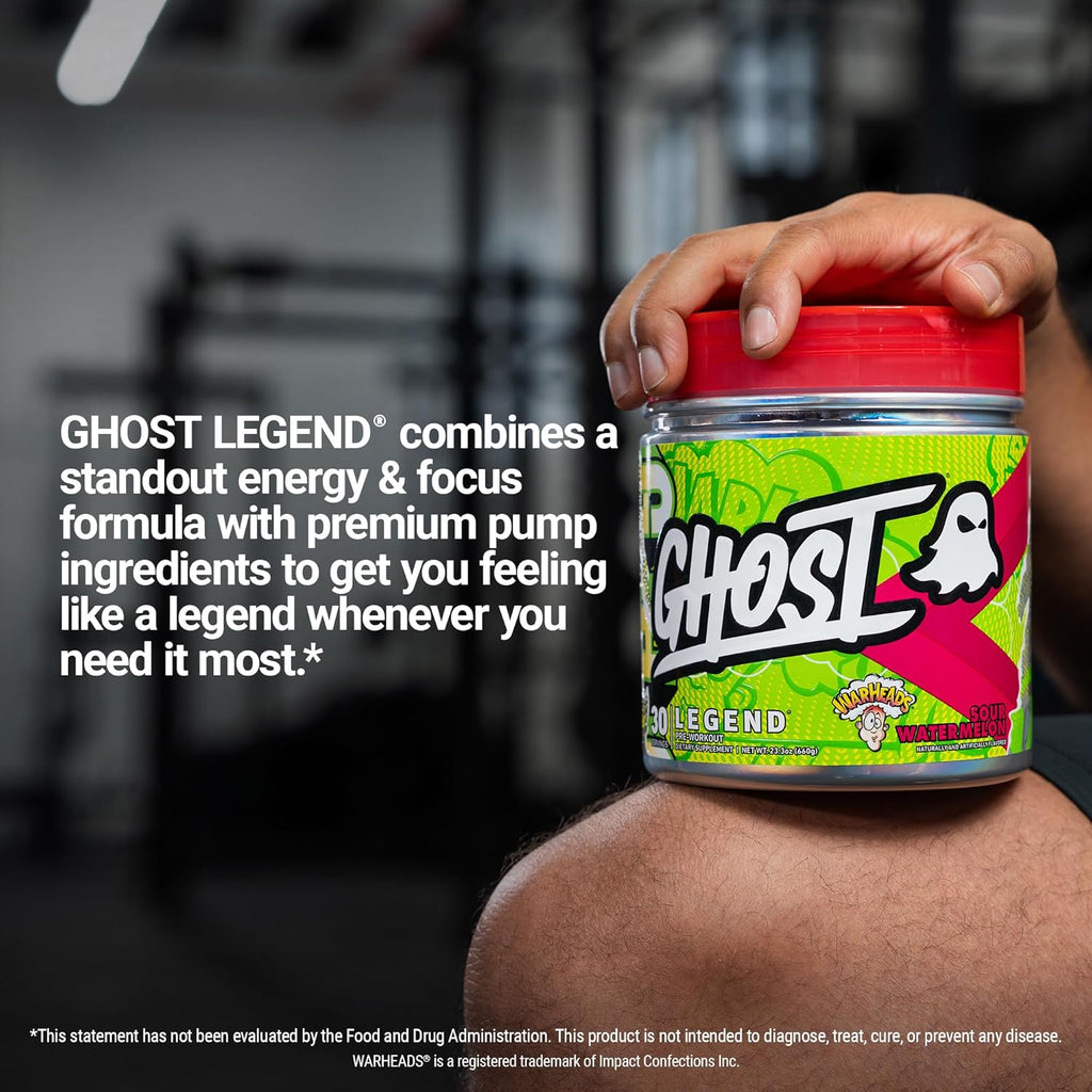 GHOST Legend Pre-Workout Powder, Warheads Sour Watermelon - 30 Servings – Pre-Workout for Men & Women with Choline, L-Citrulline, & Beta Alanine for Energy & Focus