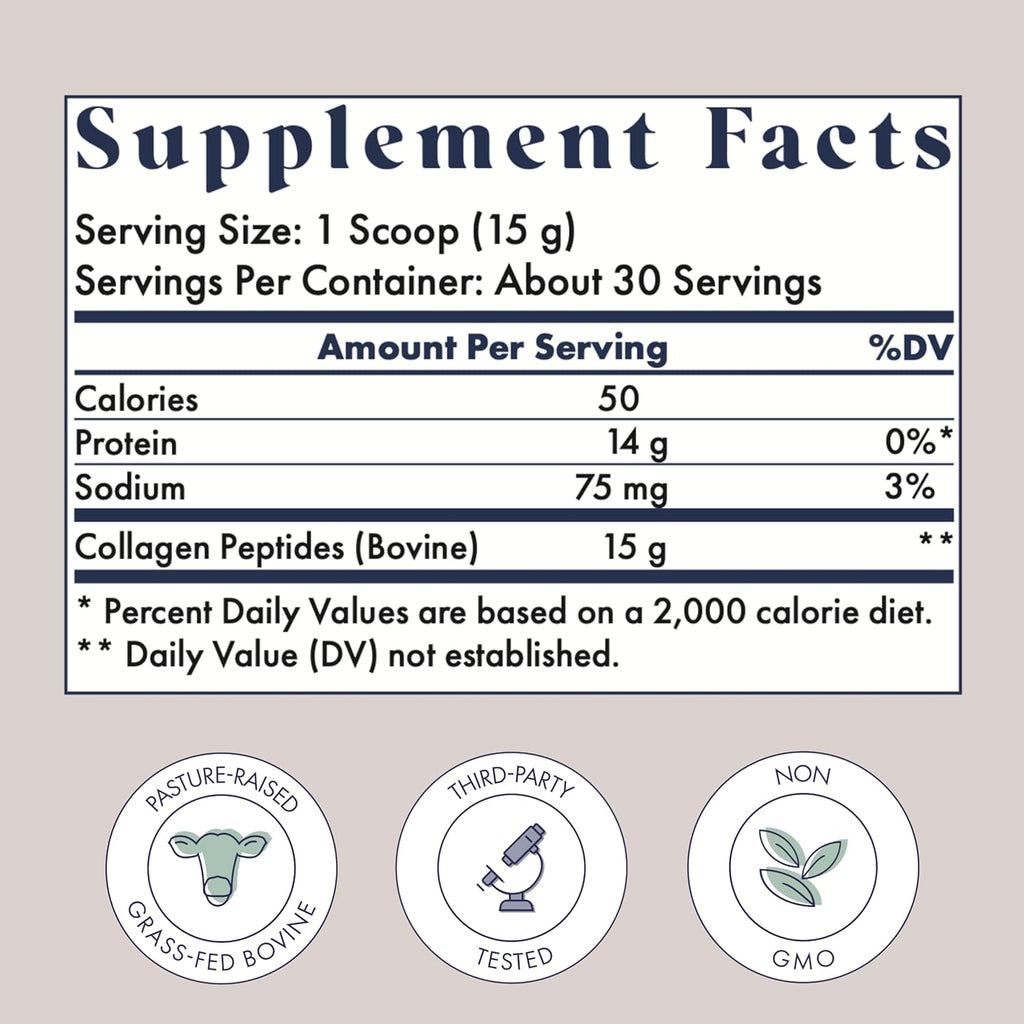 New Hydrolyzed Collagen Peptides, Breastfeeding & Pregnancy Safe Grass-Fed Collagen Powder for Women, 15g Unflavored Collagen, 30 Servings