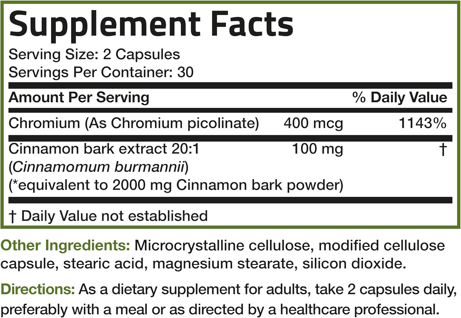 Bronson Cinnamon Plus Chromium Picolinate Supplement, High Potency Chromium, Non-GMO, 60 Vegetarian Capsules