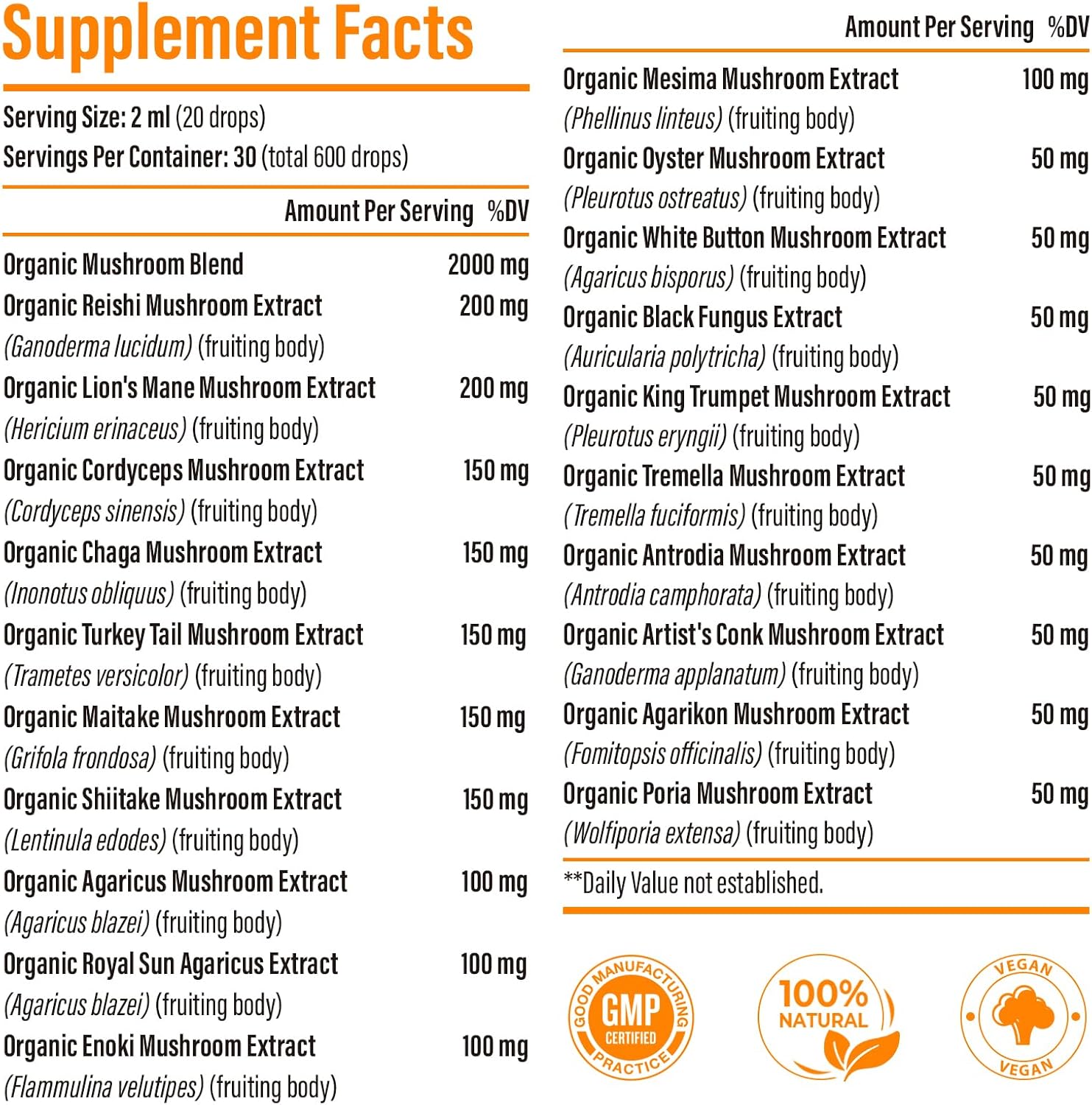 Liposomal Mushroom Complex Drops 2000 MG - 20 Organic Mushroom Extracts - Advanced Liquid Formula for Immunity, Cognitive and Memory - Lions Mane Supplement, Reishi, Cordyceps, Chaga, 30 Servings