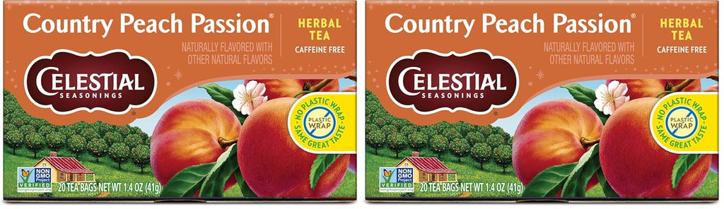 Celestial Seasonings Country Peach Passion Herbal Tea, 20 Tea Bags Box (Pack of 2)