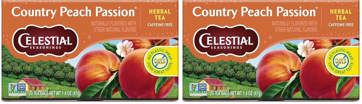 Celestial Seasonings Country Peach Passion Herbal Tea, 20 Tea Bags Box (Pack of 2)