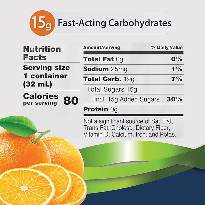 TRUEplus Glucose Gel Pouch, Orange Flavor, 15g Fast-Acting Carbohydrates, Fat Free, Gluten Free, Quick Support for Low Blood Sugar and Energy, 12 Pack