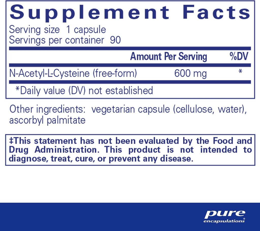 Pure Encapsulations NAC 600 mg - N-Acetyl Cysteine NAC Supplement for Lung Health & Immune Support, Liver Support & Antioxidants* - with Freeform N-Acetyl-L-Cysteine - 90 Capsules