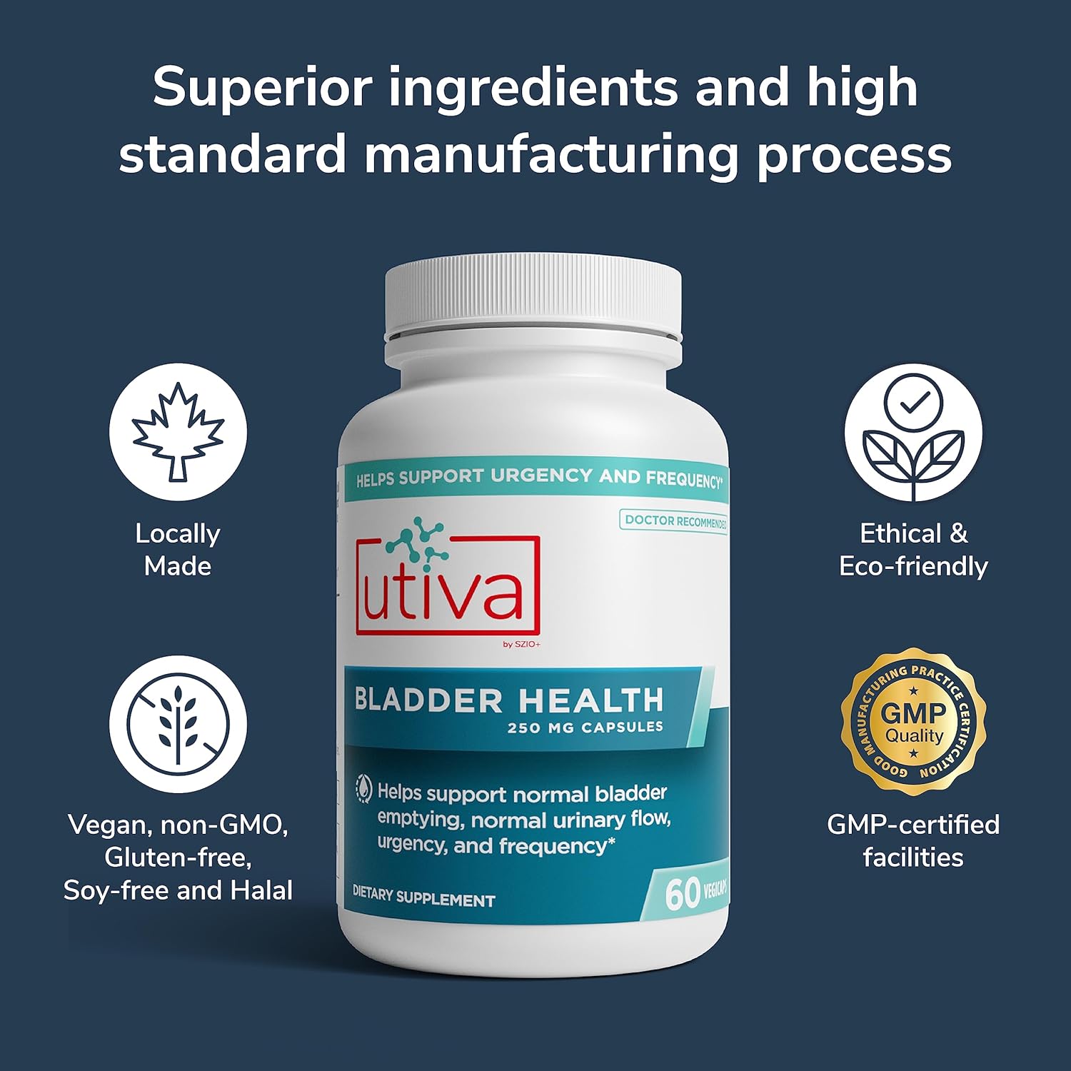 Utiva Bladder Health - Cranberry Pills for UTI support - Control Supplement for Overactive Bladder and Lower Urinary Tract Health - Clinically Proven to Reduce Frequency and Urgency - 60 Capsules