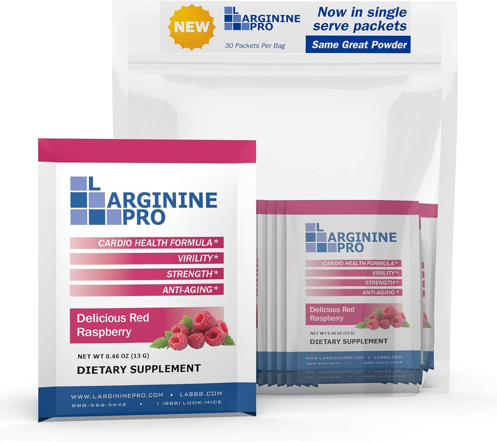 L-ARGININE PRO Supplement Powder | 30 Packets Single Serve Travel Size | 5,500mg of L-arginine Plus 1,100mg L-Citrulline, Raspberry