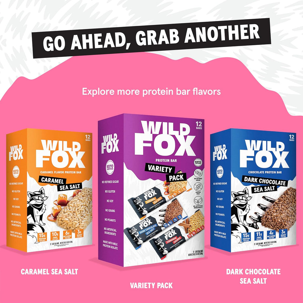 Wild Fox Protein Bars - Keto-Certified High Protein Snack with No Refined Sugar, Great Taste, 15g Protein, and No Seed Oils, Cinnamon Churro