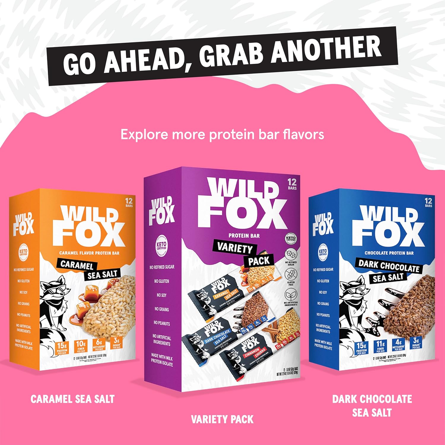 Wild Fox Protein Bars - Keto-Certified High Protein Snack with No Refined Sugar, Great Taste, 15g Protein, and No Seed Oils, Cinnamon Churro