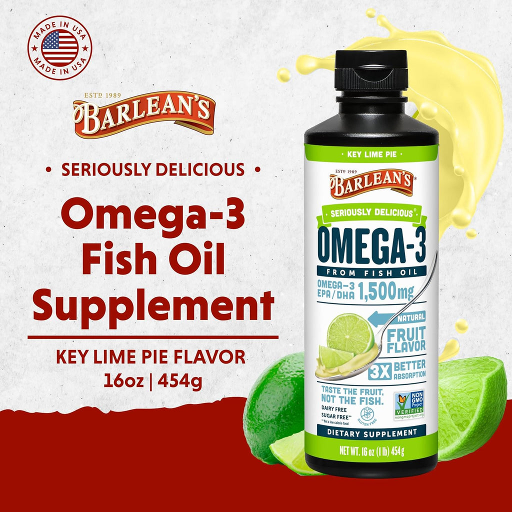 Barlean's Organic Oils Seriously Delicious Omega-3 High Potency Fish Oil, Key Lime Pie, 16 Fl Oz