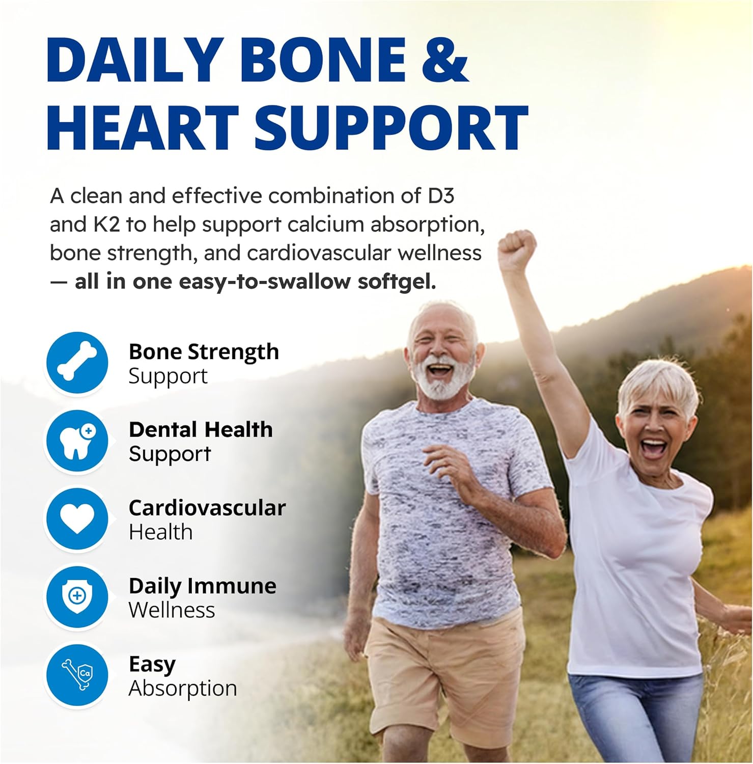 CanPrev D3 & K2 Vitamins 120 Softgels, 120-Day Supply, 1000IU Vitamin D3 & 120mcg K2, Supports Strong Bones, Teeth & Heart Wellness, Easy-to-Absorb with Organic Coconut Oil, No GMO, Gluten, Soy, Dairy
