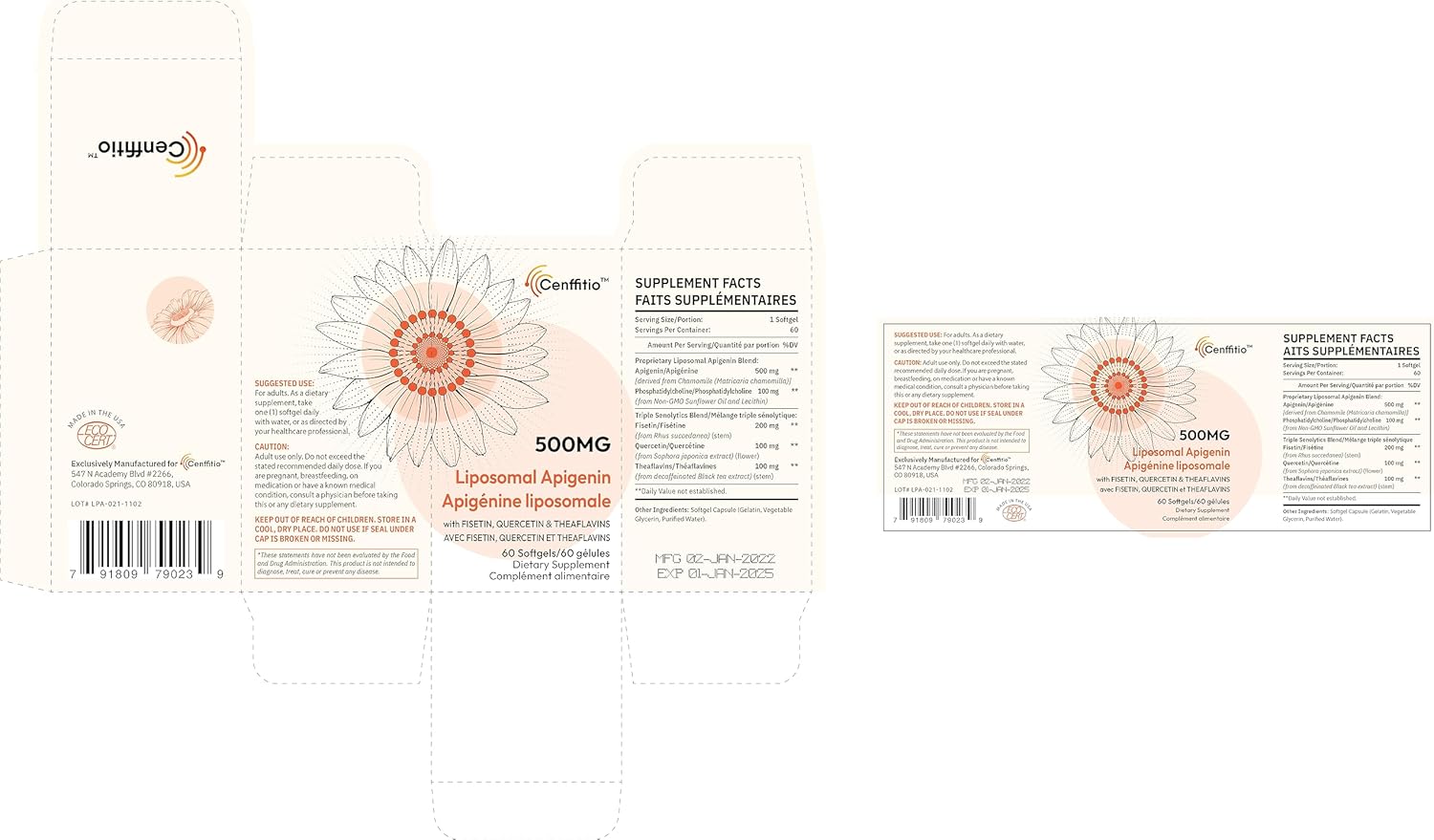 Liposomal apigenin 500mg Softgels - Optimal Apigenin Supplement with Fisetin, Quercetin and Theaflavins - 4 Month Supply