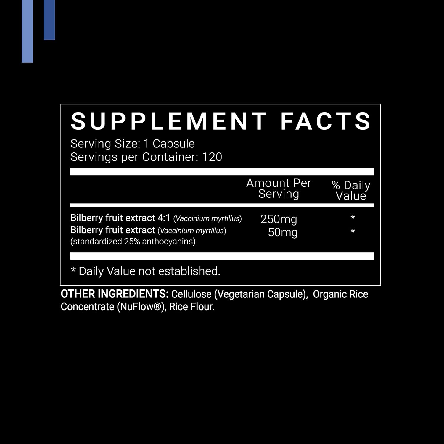 Bilberry Extract 1000mg, 25% Anthocyanins 50mg - 120 Count (V-Capsules) / 120 Servings; European Blueberry: Manufactured in a cGMP-Registered Facility in USA; Vegan & Gluten Free