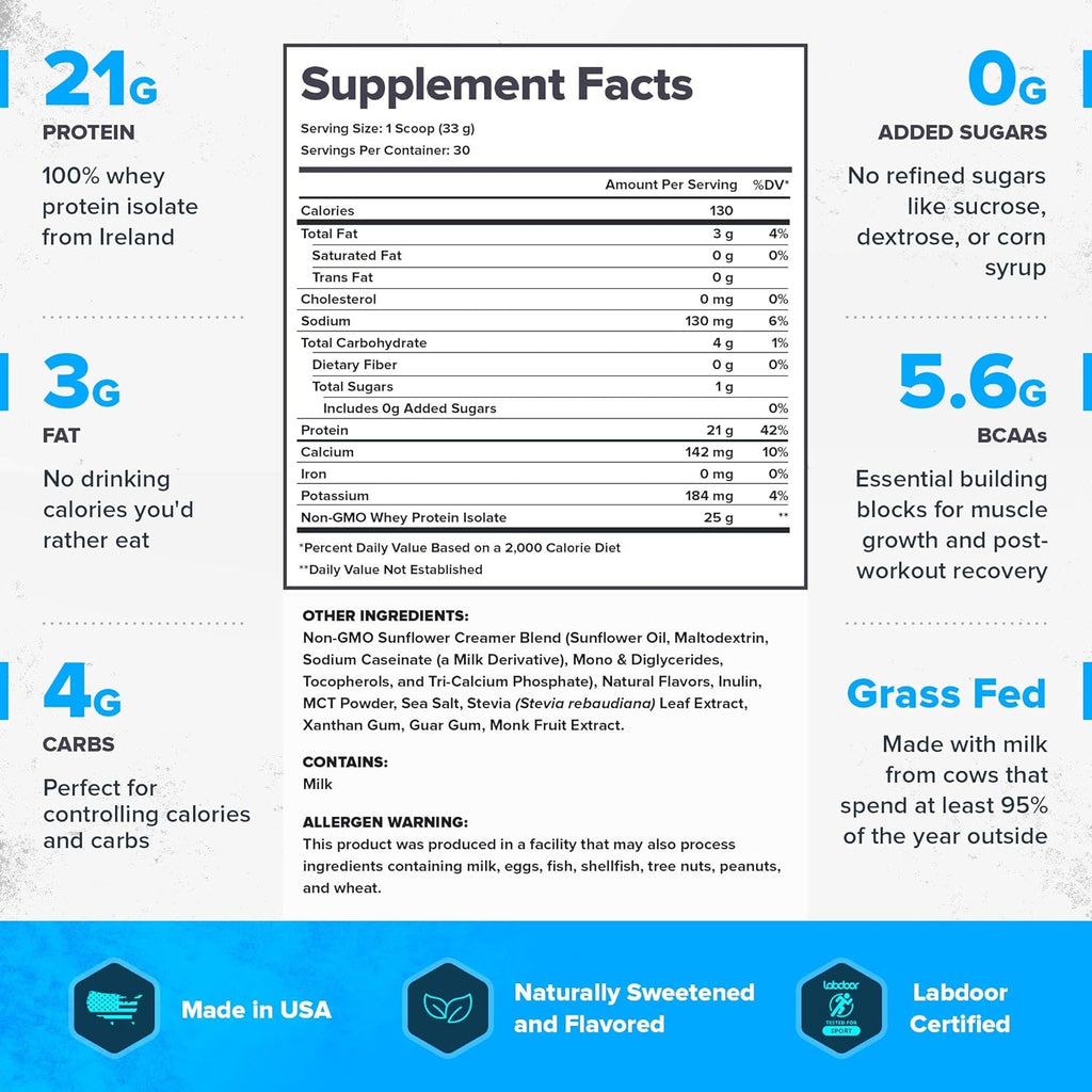 LEGION Whey+ Protein Whey Isolate from Grass Fed Cows - Whey Protein Isolate Powder Low Calorie, Non-GMO, Sugar Free, Lactose and Gluten Free, All Natural Protein Powder for Men & Women, (30 Servings)