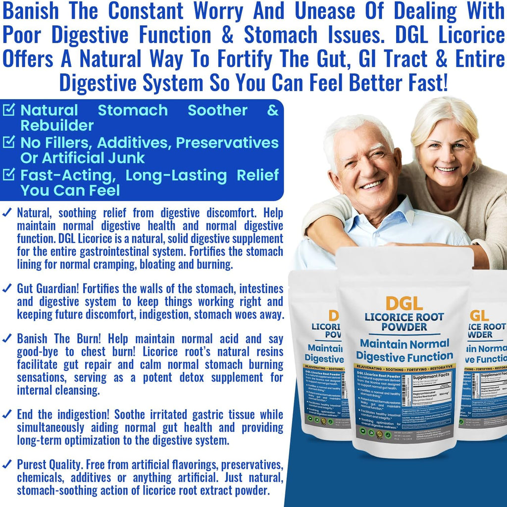 DGL Licorice Supplement: Supports Digestive Health, Gut Lining Support, DGL Powder for Wellness, Licorice Root Extract Powder, 140 serv.