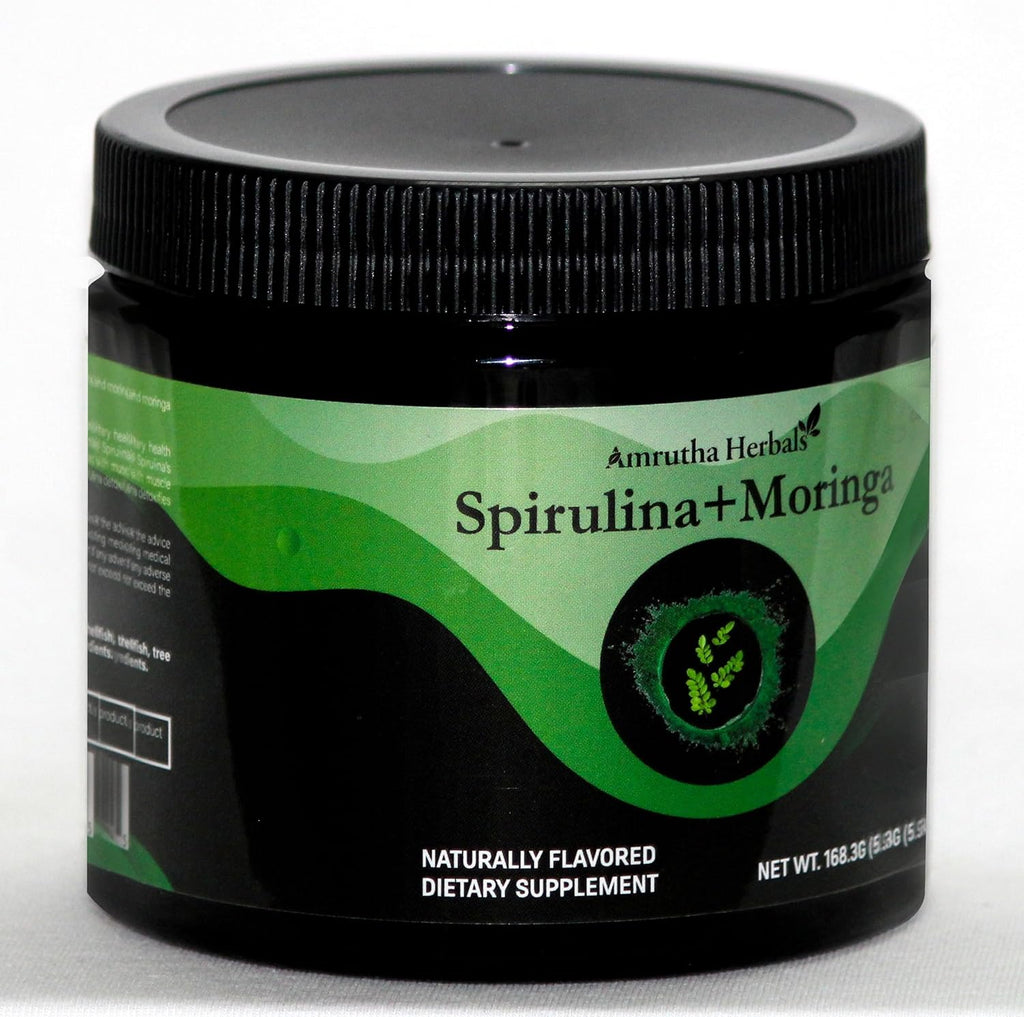 Organic Spirulina + Organic Moringa Greens Powder, Gluten-Free, Vegan Friendly, Detox & Digest, Superfoods 30 Servings Made in USA
