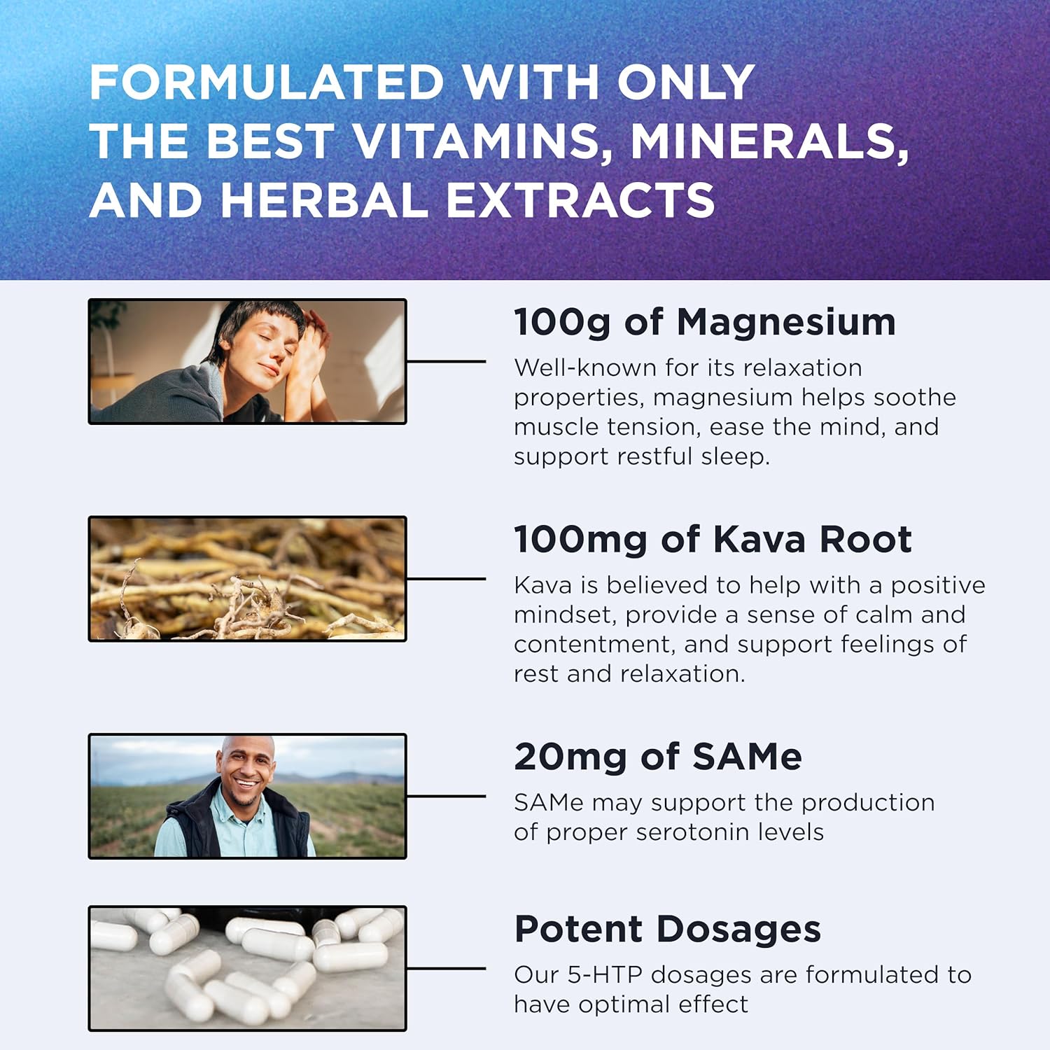 200 MG 5-HTP Elite with Kava Root Extract, Magnesium & SAM-e to Maintain Normal Healthy Sleep & Create a Sense of Wellbeing - 5HTP Supplement with Vitamin B6 - 60 Capsules, 30 Servings