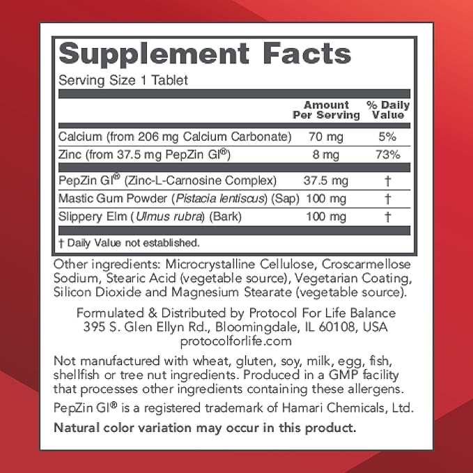 PROTOCOL FOR LIFE BALANCE GI Guard - for Gastric Health & Comfort - with PepZin GI - for Digestive Gut Health - Non-GMO & Vegan - 60 Tablets