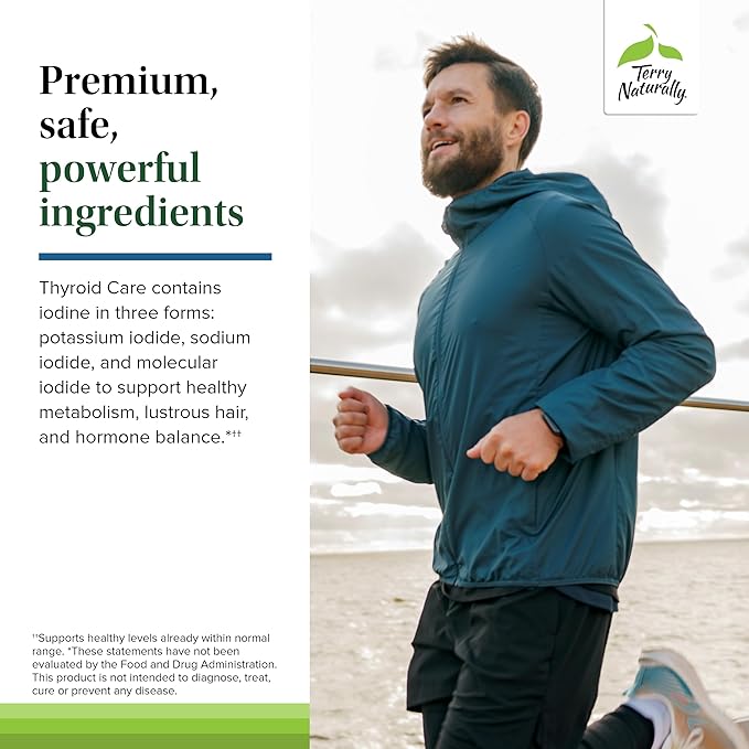 Terry Naturally Thyroid Care Plus - Supplement to Aid Thyroid - Dietary Supplement for Energy & Healthy Hair Support - L-Tyrosine & Selenium - 60 Capsules