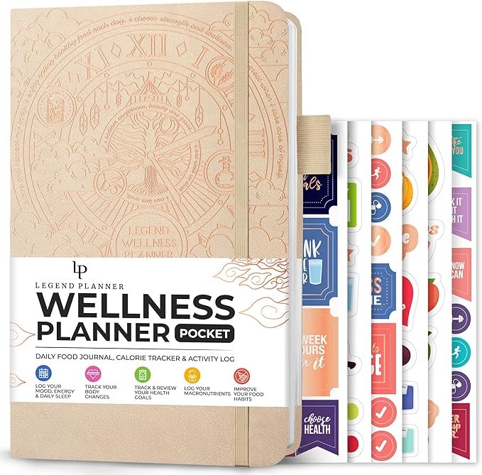 Legend Wellness Planner & Food Journal Pocket – Daily Diet & Health Journal with Weight Loss, Measurement & Exercise Trackers – Lifestyle & Nutrition Diary – Lasts 6 Months, 3.9x6.3″ – Seashell