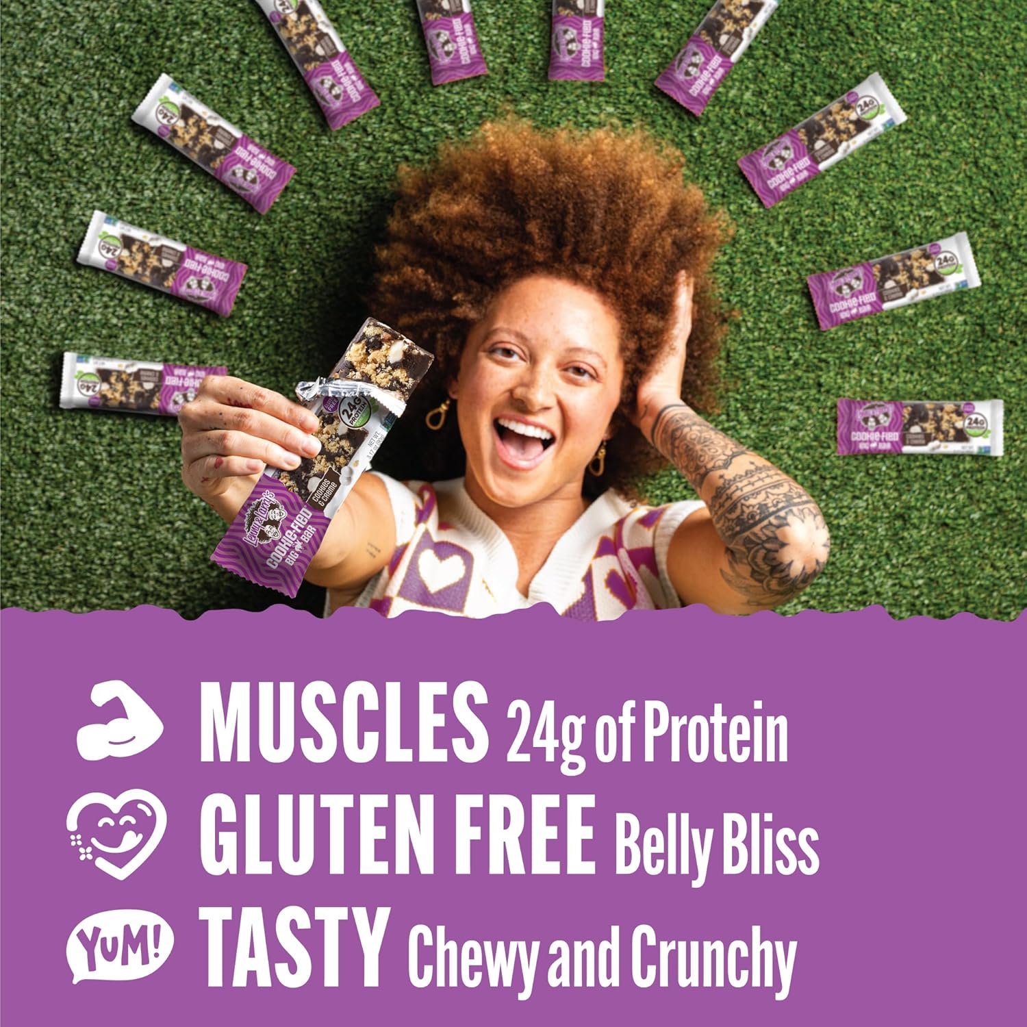 Lenny & Larry's Cookie-fied BIG BAR – Cookies and Creme Vegan Protein Bars 4x90g – Healthy Snacks, 24g Plant Protein & 10g Prebiotic Fiber – Gluten free Power Bar, Vegan