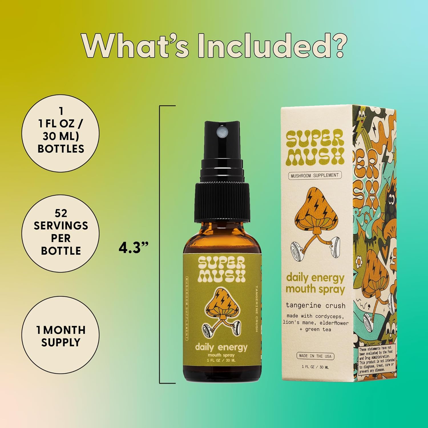 Daily Energy Mouth Spray - Mushroom Supplement - Lions Mane & Cordyceps Mixed Mushrooms Extract Pure Liquid Sprays for Focus, Stamina & Clarity - 30ml Organic Lions Mane Fungi Spray