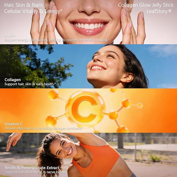Collagen Glow Jelly 15+2 Sticks Support Skin, Hair & Nails Health, Balanced Energy Vitality Supplement