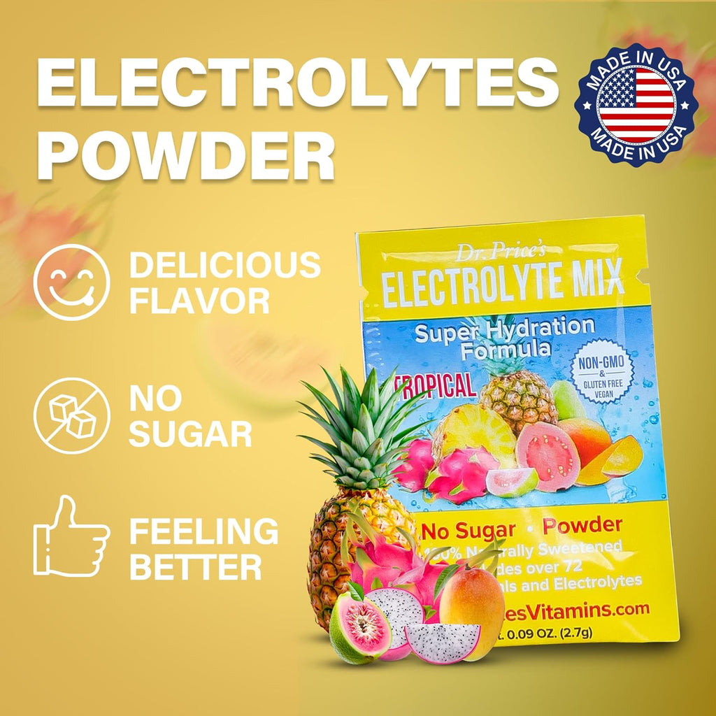 Dr. Price’s Electrolyte Mix | Sugar-Free Hydration Powder with 72+ Trace Minerals | No Sugar, Fast-Dissolving Electrolytes Powder Packets | Tropical (30 Packs)