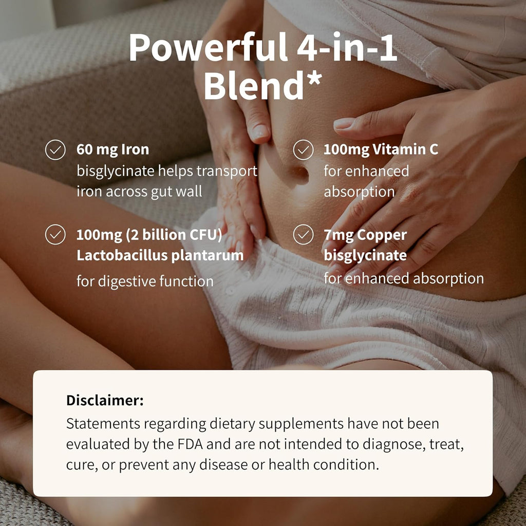 Nourished Natural Health ProbIron - Women's Probiotic + Iron Supplement Boosted with Vitamin C and Copper - Vegan Formula for Energy and Digestive Wellness - 180 Capsules