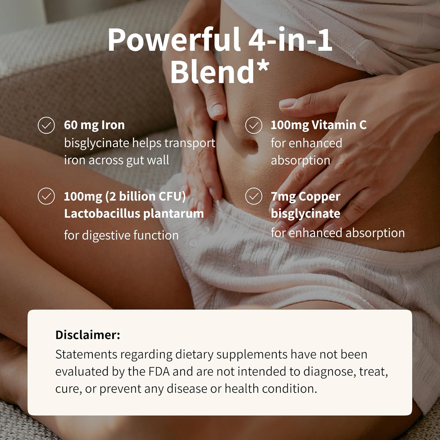Nourished Natural Health ProbIron - Women's Probiotic + Iron Supplement Boosted with Vitamin C and Copper - Vegan Formula for Energy and Digestive Wellness - 90 Capsules