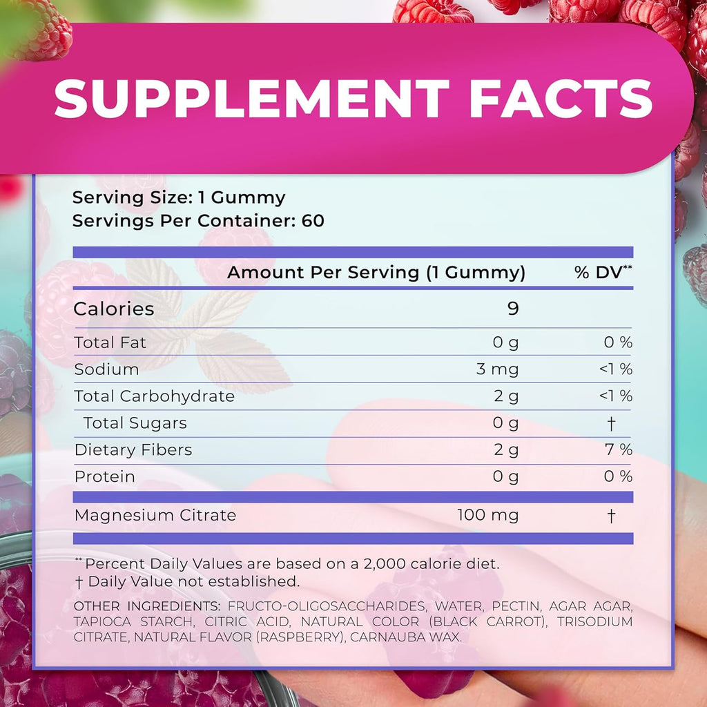 Sugar Free Magnesium Gummies - Calming Anti-Stress Gummies, Magnesium Supplement to Support Stress Relief, Sleep, Heart Health, Nerves, Muscles and Bones, Kids, Adults, Vegan, High Absorption, Non-GMO