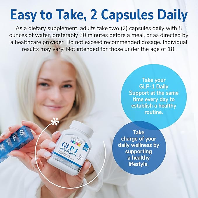21st Century GLP-1 Daily Support Supplement (60 Count), Weight Management, Exercise, & Daily Metabolism Health Support, Vegetarian Capsules with Turmeric, Barberry, & Green Tea Extract, Gluten-Free