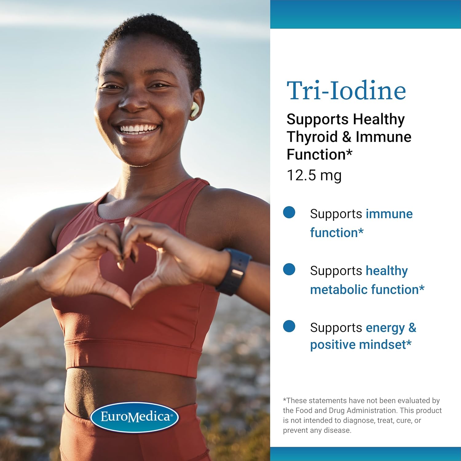 EuroMedica Tri-Iodine - Support Thyroid Health - Aids Hormone Balance with Molecular Iodine from Kelp - Features Potassium Iodide & Sodium Iodide - Brain & Energy Support - 12.5mg, 90 Capsules